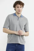 Pamuk Polo Yaka Kısa Kol Triko Tişört - Gri thumbnail 3