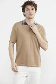 Polo Yaka Kısa Kol Triko Tişört - Kamel thumbnail 2