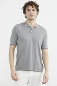 Polo Yaka Kısa Kol Pamuk Triko Tişört - Gri thumbnail 1