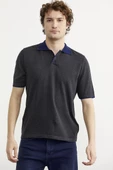 Pamuk Polo Yaka Kısa Kol Triko Tişört - Antrasit thumbnail 1