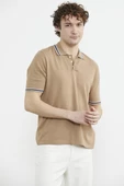 Polo Yaka Kısa Kol Pamuk Triko Tişört - Kamel thumbnail 4