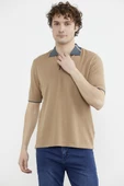Pamuk Polo Yaka Kısa Kol Triko Tişört - Kamel thumbnail 3