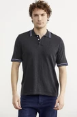 Polo Yaka Kısa Kol Pamuk Triko Tişört - Antrasit thumbnail 1
