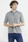Pamuk Polo Yaka Kısa Kol Triko Tişört - Gri thumbnail 2