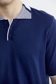 Pamuk Polo Yaka Kısa Kol Triko Tişört - Lacivert thumbnail 5