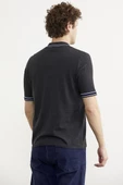Polo Yaka Kısa Kol Pamuk Triko Tişört - Antrasit thumbnail 5