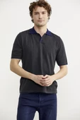 Pamuk Polo Yaka Kısa Kol Triko Tişört - Antrasit thumbnail 2
