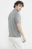 Polo Yaka Kısa Kol Pamuk Triko Tişört - Gri thumbnail 5