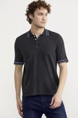 Polo Yaka Kısa Kol Pamuk Triko Tişört - Antrasit thumbnail 4