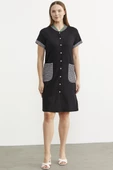 Marine Detaylı Düğmeli Penye Elbise - Siyah - 1