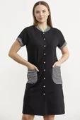 Marine Detaylı Düğmeli Penye Elbise - Siyah - 3