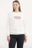 Baskılı Oversize Basic Sweatshirt - Ekru thumbnail 3