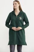 Taş Detaylı Kapüşonlu Tunik Sweatshirt - Yeşil - 2