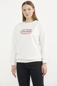 Baskılı Oversize Basic Sweatshirt - Ekru thumbnail 2