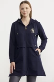 Taş Detaylı Kapüşonlu Tunik Sweatshirt - Lacivert - 1