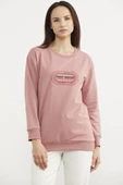 Baskılı Oversize Basic Sweatshirt - Gül Kurusu thumbnail 1