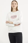 Baskılı Oversize Basic Sweatshirt - Ekru thumbnail 5