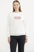Baskılı Oversize Basic Sweatshirt - Ekru thumbnail 1