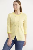 Çizgili Uzun Kol Düğme Detaylı Tişört - Sarı thumbnail 3
