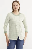 Çizgili Uzun Kol Düğme Detaylı Tişört - Yeşil thumbnail 2