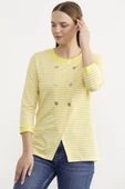 Çizgili Uzun Kol Düğme Detaylı Tişört - Sarı thumbnail 2