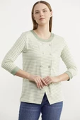 Çizgili Uzun Kol Düğme Detaylı Tişört - Yeşil thumbnail 3