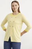 Çizgili Uzun Kol Düğme Detaylı Tişört - Sarı thumbnail 4