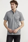 Slim Fit Düğmeli Polo Yaka Tişört - Gri - 3