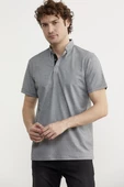 Slim Fit Düğmeli Polo Yaka Tişört - Gri - 4