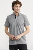 Slim Fit Düğmeli Polo Yaka Tişört - Gri - 1