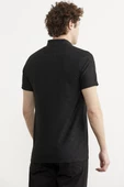 Viskon Desenli Polo Yaka Tişört - Siyah - 5