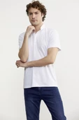 Slim Fit Düğmeli Polo Yaka Tişört - Beyaz thumbnail 5