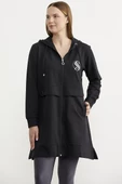 Taş Detaylı Kapüşonlu Tunik Sweatshirt - Siyah - 4