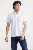 Slim Fit Düğmeli Polo Yaka Tişört - Beyaz thumbnail 2