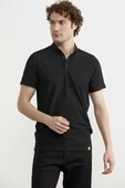 Viskon Desenli Polo Yaka Tişört - Siyah - 2