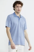 Regular Fit Polo Yaka Desenli Tişört - Mavi - 2