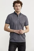 Desenli Slim Fit Triko Polo Yaka Tişört - Petrol thumbnail 4