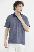 Regular Fit Polo Yaka Desenli Tişört - Lacivert thumbnail 2
