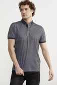 Desenli Slim Fit Triko Polo Yaka Tişört - Petrol thumbnail 3