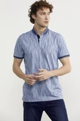 Polo Yaka Slim Fit Desenli Tişört - Indigo - 3