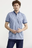 Polo Yaka Slim Fit Desenli Tişört - Indigo - 2