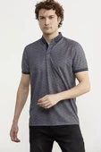 Desenli Slim Fit Triko Polo Yaka Tişört - Petrol thumbnail 2