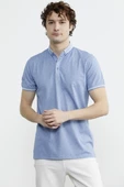 Polo Yaka Slim Fit Desenli Tişört - Mavi - 3