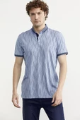 Polo Yaka Slim Fit Desenli Tişört - Indigo - 1