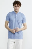 Polo Yaka Slim Fit Desenli Tişört - Mavi - 1