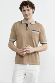 Renk Kombinli Cepli Koton Triko Tişört - Kamel thumbnail 1