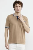 Renk Kombinli Cepli Koton Triko Tişört - Kamel thumbnail 3