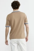 Renk Kombinli Cepli Koton Triko Tişört - Kamel thumbnail 6