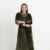 Damla Baskılı Kadife Elbise - 6
