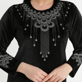 Damla Baskılı Kadife Elbise - 3